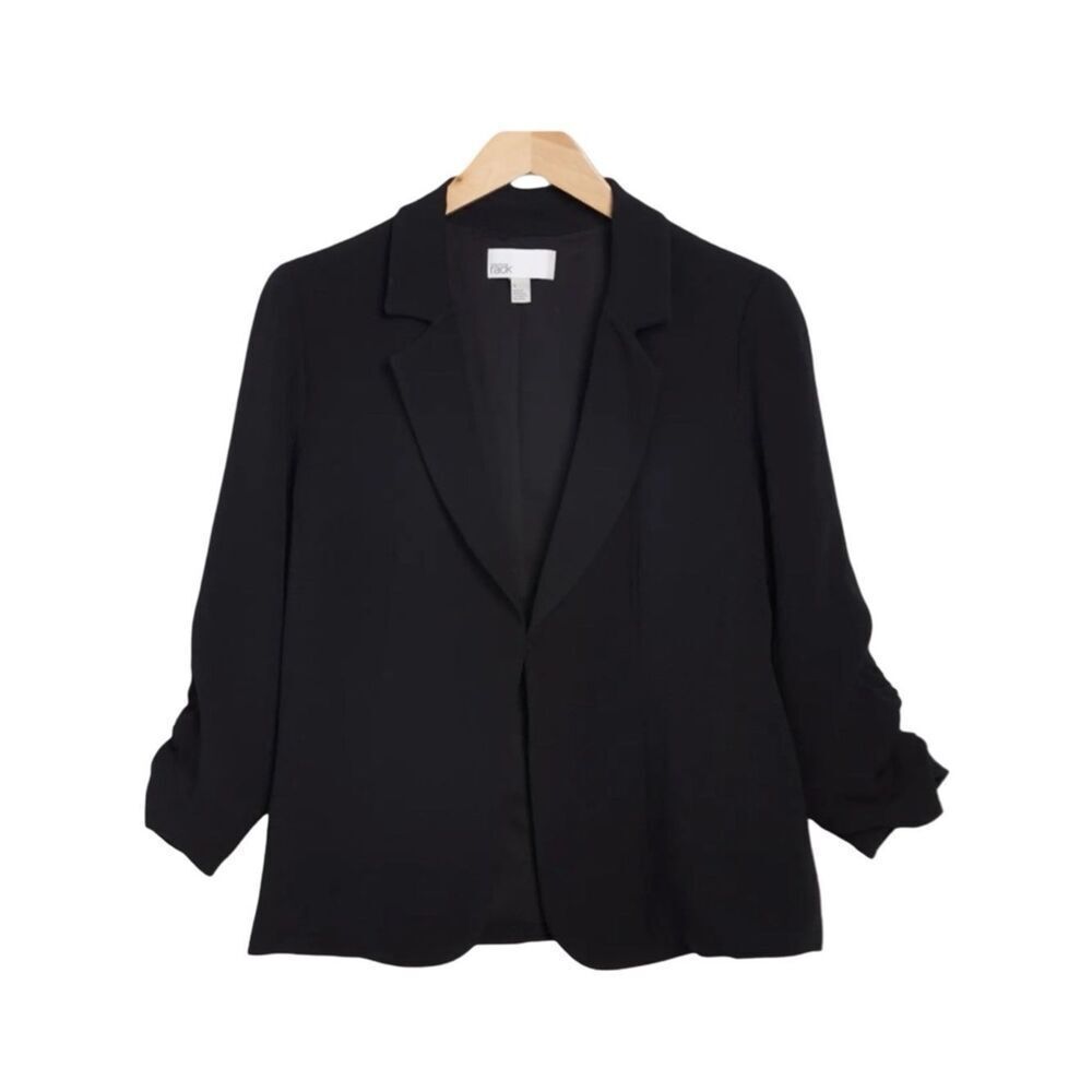 NORDSTROM Rack Black Ruched Sleeve Blazer Size Large